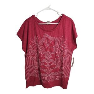 Chicos Floral Stitched Knit Modal Blend Casual‎ Office Boho Vacation Blouse 2/L